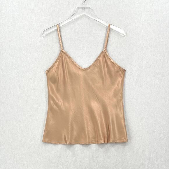 ENZA COSTA Bias Cami Tank Women Medium Khaki V-neck Adjustable Strappy Satin NEW - Picture 5 of 16